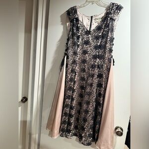 Bettie Page by Tatyana Elegant Lace Overlay Dress in Black and Beige